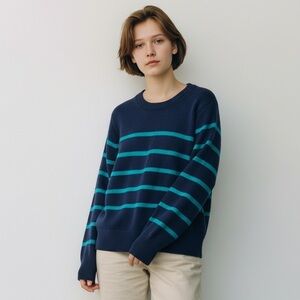 GAP Women's Striped Crewneck Sweater in Navy and Green